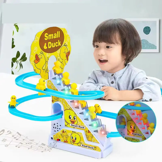 Duck Climbing Stairs Toy 2-5Years Old Electric Educational Toy Duck Climbing Racing Track Toy Music Duck Roller Coaster