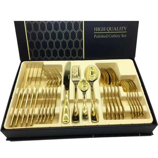 High Quality 24 Piece Stainless Steel Gold Cutlery Set